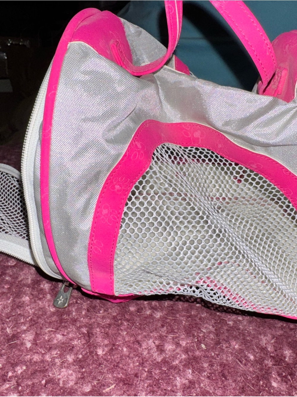 American Girl Pink and Light Gray Mesh Pet tote
